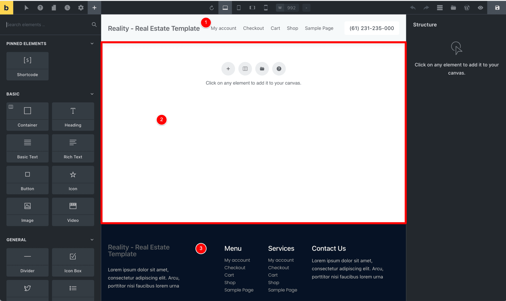 bricks builder - editing content area